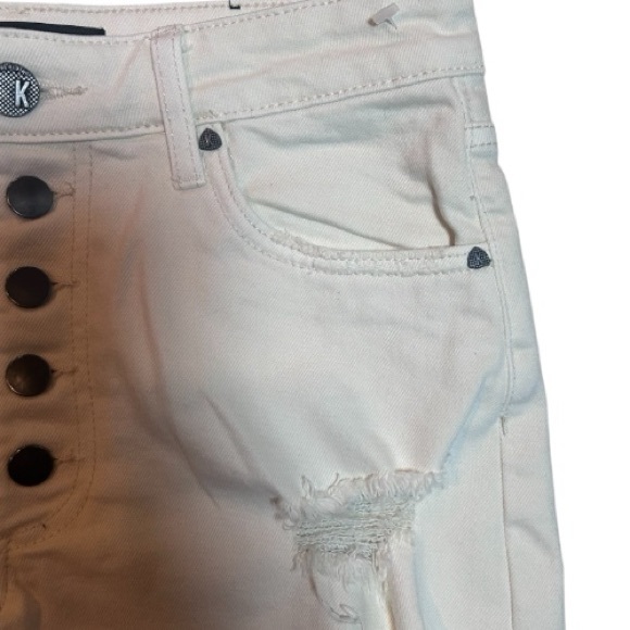 Kut From The Kloth Jane High Rise Short Size 0 Off White/Cream Ivory Distressed - Picture 5 of 11